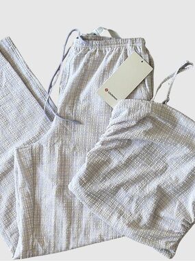 NWT Lululemon 2 Piece Set Vacay Ready Seersucker Check Pant + Strappy Tank Top